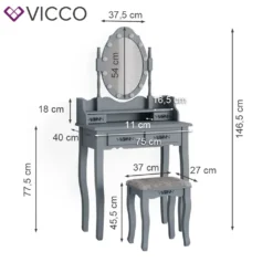 Vicco Schminktisch + Hocker Grau 75 X 146,5 X 40 Cm Holzwerkstoff -Vidaxlko Verkaufe a0a20ab646c486661beef65d1ebcdf25