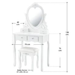 Juskys Schminktisch Julia Mit Spiegel, Hocker & 4 Schubladen, 74 X 40 X 138 Cm, Weiß, Landhausstil, MDF Holz, Kosmetiktisch Frisiertisch Kommode -Vidaxlko Verkaufe a1ac0da4a0a80720cc7b2d0c75cbb0f5