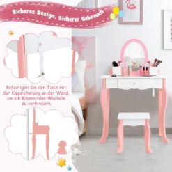 COSTWAY Kinder-Schminktisch Mit Hocker, 2-in-1-Kinder-Schminktisch-Set Aus Holz Mit Spiegel, Schublade & Stifthalter, Make-Up-Tisch Für Kinder Im Alter Von 3-7 Jahren (Weiß) -Vidaxlko Verkaufe a1dfa4b931d66aaea7b5152f006594e0