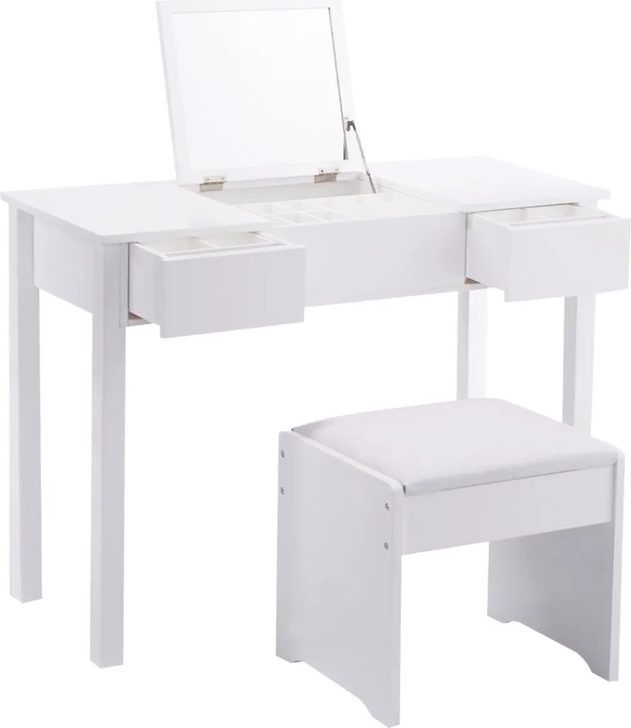 COSTWAY Schminktisch Frisiertisch Frisierkommode Kosmetiktisch Mit Klappspiegel Und Schubladen Inkl. Hocker Weiss 5 COSTWAY Schminktisch Frisiertisch Frisierkommode Kosmetiktisch Mit Klappspiegel Und Schubladen Inkl. Hocker Weiss – Bild 5