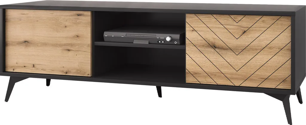 Mirjan24 TV-Lowboard Diamond RTV154, Stilvoll Schrank, Loft TV-Schrank, Wohnzimmer Kollektion (Farbe: Schwarz / Evoke Eiche) 1 Mirjan24 TV-Lowboard Diamond RTV154, Stilvoll Schrank, Loft TV-Schrank, Wohnzimmer Kollektion (Farbe: Schwarz / Evoke Eiche)