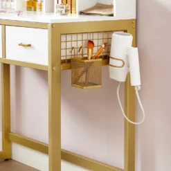 VASAGLE Schminktisch Mit 10 LED-Glühbirnen Und Hocker Einstellbare Helligkeit 90 X 40 X 145,5 Cm Frisiertisch Kosmetiktisch Mit Spiegel Modern Weiß-goldfarben RVT014A10 -Vidaxlko Verkaufe a453115ca038c3edabe317c92400d519