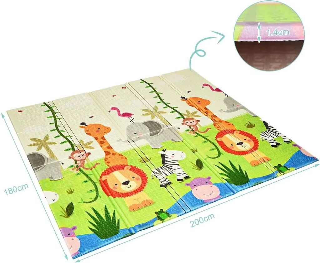 COSTWAY Baby Spielmatte Faltbar, Babymatte Doppelseitig, Krabbelmatte Aus XPE Material, Krabbeldecke, Spielteppich Für Babys, S?uglinge Und Kleinkinder, 200 X 180 Cm Grün 6 COSTWAY Baby Spielmatte Faltbar, Babymatte Doppelseitig, Krabbelmatte Aus XPE Material, Krabbeldecke, Spielteppich Für Babys, S?uglinge Und Kleinkinder, 200 X 180 Cm Grün – Bild 6