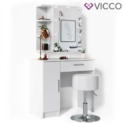 Vicco Schminktisch Fynnia Frisiertisch Kommode Frisierkommode Spiegel Weiß Inklusive Hocker Und LED-Lichterkette -Vidaxlko Verkaufe a470c3b53c65f2041f8cc717f50f44fd