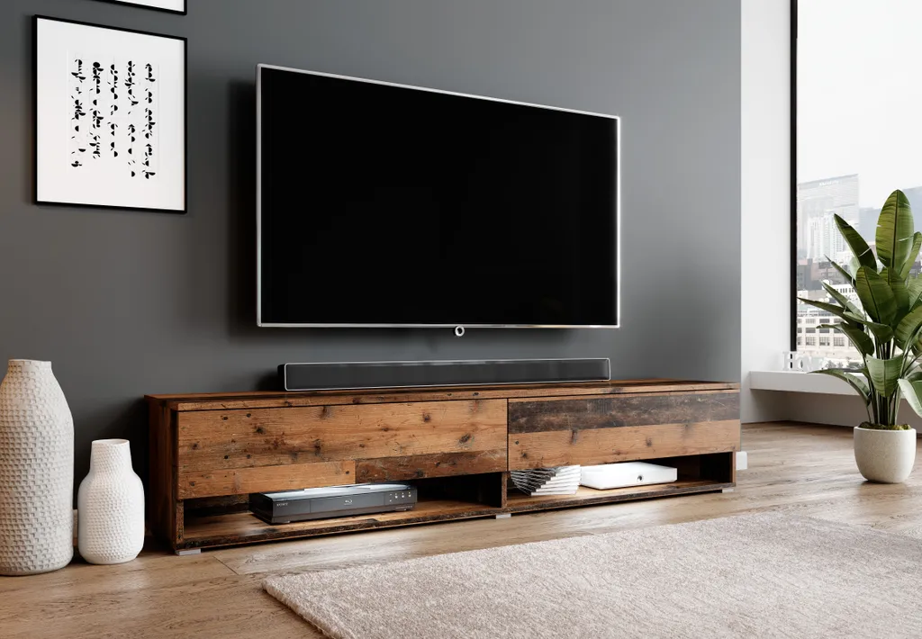 Furnix TV- Lowboard Alyx 180 Cm TV-Schrank Mit LED-Beleuchtung Loft Design Old Style Wood 1 Furnix TV- Lowboard Alyx 180 Cm TV-Schrank Mit LED-Beleuchtung Loft Design Old Style Wood