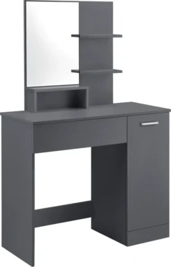 Frisierkommode Mit Spiegel Schrank Und Schublade Frisiertisch 138 X 90 X 38 Cm Schminktisch Mit Ablageflächen Spanplatte Dunkelgrau [en.casa]