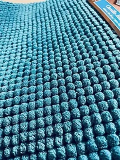 Sensino Chenille Badematte Blau Mit 3D Mesh-Rücken, Ca. 50 X 80 Cm