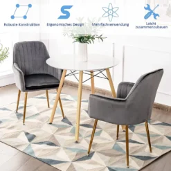 COSTWAY 2er Gepolsterte Esszimmerstühle，Samt Küchenstuhl Akzentsessel Mit Armlehnen & Rückenlehne，Polsterstuhl Wohnzimmerstuhl Mit Beinen In Goldoptik, Grau -Vidaxlko Verkaufe a97f667f2ad39e08a46428dd8b5a1d69