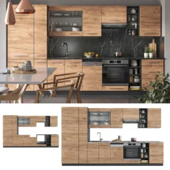 Vicco Küchenzeile Fame-Line Anthrazit Goldkraft 355 Cm Holzwerkstoff