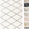 Wohnzimmer Shaggy Teppich Diamantmuster Super Soft Moderner Hochflor Teppich Weiss Grau, Grösse: 155x230cm