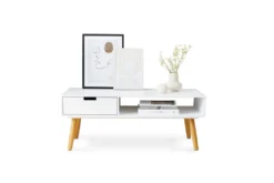 LIFA LIVING Fernsehtisch Lowboard Weiss Mit Schublade, Vintage TV Schrank TV Board Holz, Couchtisch Wohnzimmertisch Für Flachbildschirm Fernseher Konsole, 40x100x40 -Vidaxlko Verkaufe adf427f301c00c881c61daf734f2e33d