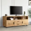 Merax TV-Schrank Lowboard Mit 2 Schubladen, 2 Türen Und Verstellbaren Füße, TV Schrank Mit LED-Beleuchtung Inkl. Fernbedienung, Stehend, 138cm, Oak