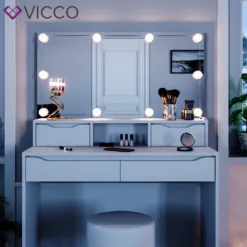 Vicco Schminktisch + Hocker + LED Ruben Weiß 100 X 150 X 42 Cm Holzwerkstoff -Vidaxlko Verkaufe ae928d7106565f676072c23049838040