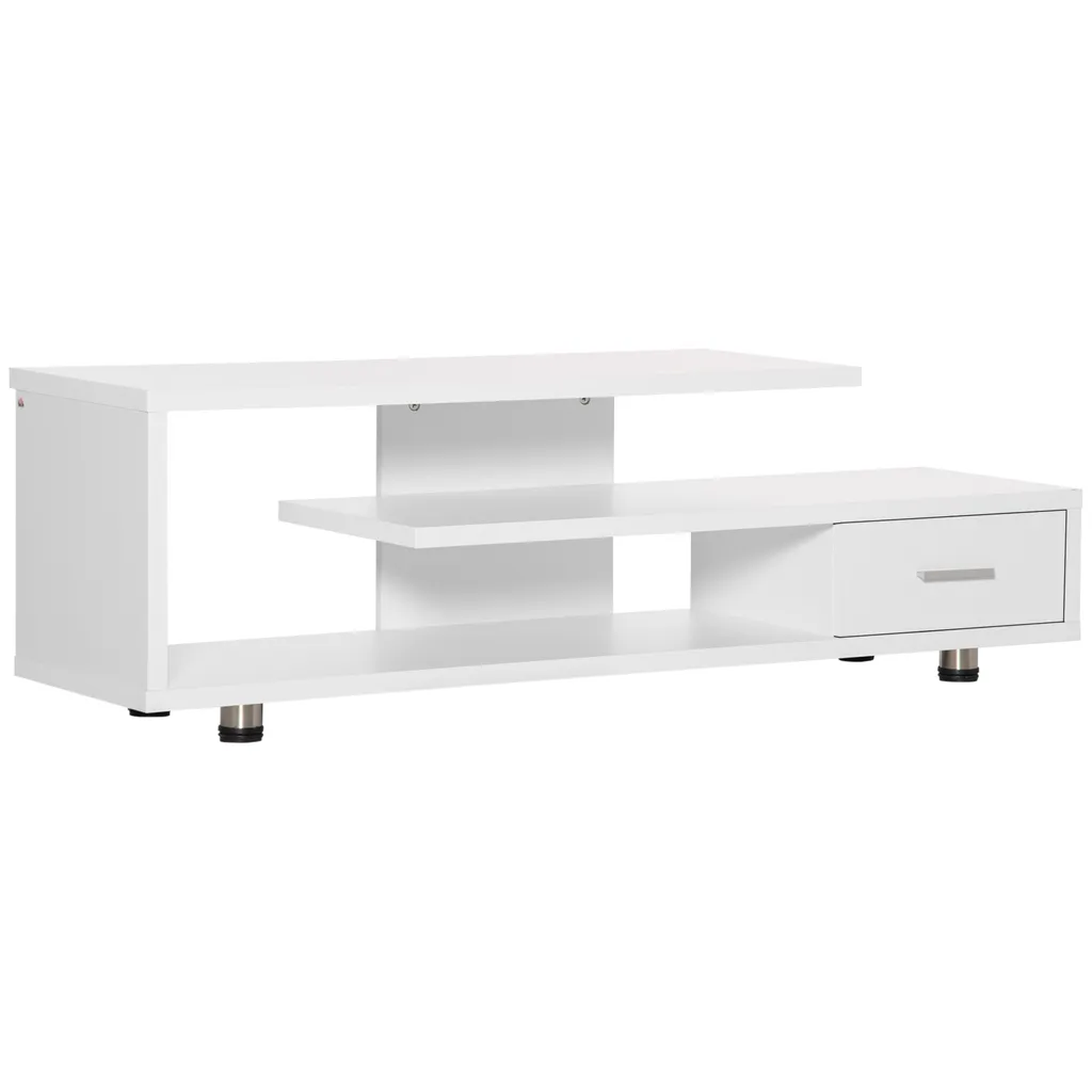 HOMCOM TV-Lowboard Fernsehschrank TV Schrank Mit Modernem Design Fernsehtisch Sideboard Mit Schublade Und Offene Regal Bis Zu 45 Zoll Weiß 135 X 35 X 41,7 Cm 1 HOMCOM TV-Lowboard Fernsehschrank TV Schrank Mit Modernem Design Fernsehtisch Sideboard Mit Schublade Und Offene Regal Bis Zu 45 Zoll Weiß 135 X 35 X 41,7 Cm