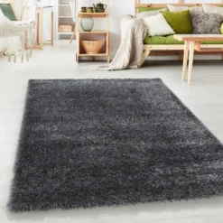 Hochflor Shaggy Wohnzimmer Teppich Soft Weichem Glanz Garn Einfarbig Grau, Farbe:Grau, Grösse:160x230 Cm