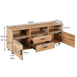Merax TV-Schrank Lowboard Mit 2 Schubladen, 2 Türen Und Verstellbaren Füße, TV Schrank Mit LED-Beleuchtung Inkl. Fernbedienung, Stehend, 138cm, Oak -Vidaxlko Verkaufe b04133dc0b3f49816a77ee0bb1573116
