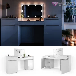 Vicco Schminktisch Lilli Frisiertisch Kommode Frisierkommode Spiegel Weiß Inklusive LED-Lichterkette