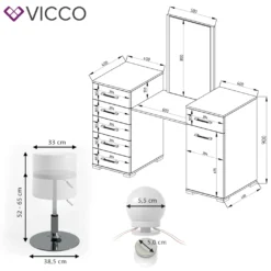 Vicco Schminktisch Zoe Frisiertisch Frisierkommode Spiegel Weiß Hochglanz Inklusive Hocker Und LED-Lichterkette -Vidaxlko Verkaufe b23bbfcfc98c5721d83dc937feebdfd0