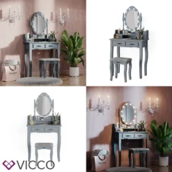 Vicco Schminktisch + Hocker Grau 75 X 146,5 X 40 Cm Holzwerkstoff -Vidaxlko Verkaufe b2d169034950caa6dadd139e35476548