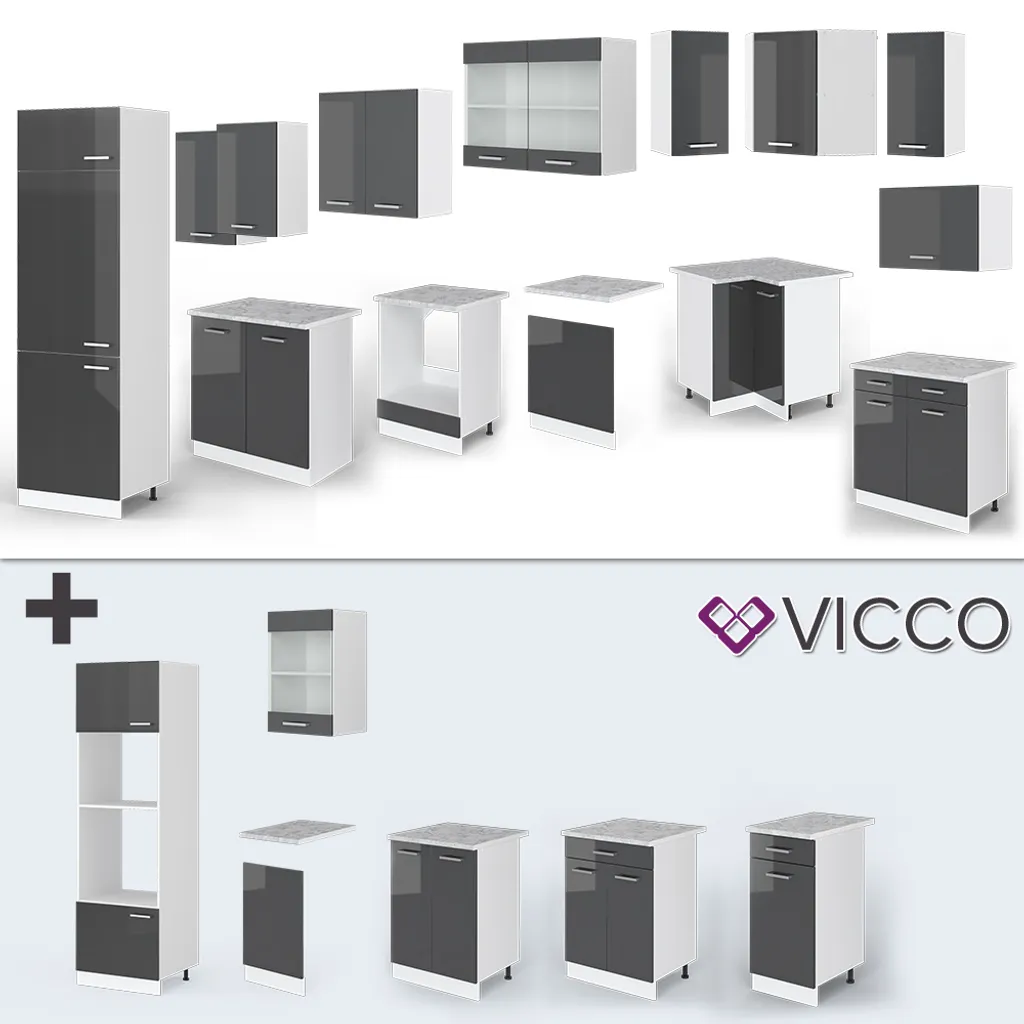 Vicco Eckküchenzeile R-Line Weiß Anthrazit Hochglanz 227 X 287 Cm Holzwerkstoff 2 Vicco Eckküchenzeile R-Line Weiß Anthrazit Hochglanz 227 X 287 Cm Holzwerkstoff – Bild 2