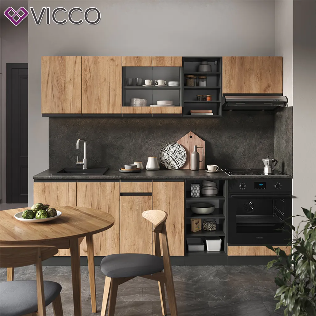 Vicco Küchenzeile R-Line J-Shape Anthrazit Goldkraft 240 Cm Holzwerkstoff 4 Vicco Küchenzeile R-Line J-Shape Anthrazit Goldkraft 240 Cm Holzwerkstoff – Bild 4