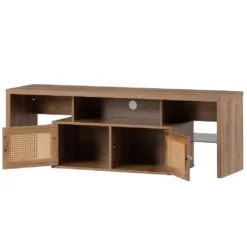 Merax TV-Lowboard Hochglanz TV Schrank Mit LED-Beleuchtung Inkl. Fernbedienung, Rattan TV-Schrank Mit Glasablage Und Rattan Einsatz, TV-Board Aus Holz, B/H/T:150/38/39cm, Holzfarbe -Vidaxlko Verkaufe b39cd6d7040784398d1b8e4c2fb99d45