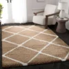 Hochflor Teppich Wohnzimmer Shaggy Rauten Muster Beige Creme Skandinavischer Stil Weich Robust, Maße:80x150 Cm