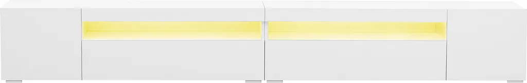 Merax Lowboard TV Schrank Weiß Hochglanz Fernsehtisch Mit 16 Farben LED Beleuchtung, TV-Kommode Mit 2 Türen, 1 Klappe Und 1 Offenes Fach, B/H/T:240/35/39cm 7 Merax Lowboard TV Schrank Weiß Hochglanz Fernsehtisch Mit 16 Farben LED Beleuchtung, TV-Kommode Mit 2 Türen, 1 Klappe Und 1 Offenes Fach, B/H/T:240/35/39cm – Bild 7