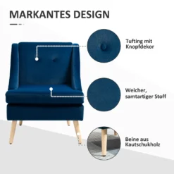 HOMCOM Esszimmerstuhl Loungesessel Mit Armlehne Akzentsessel Küchensessel Skandi-Design Bis 150 Kg Belastbar Für Wohnzimmer Schlafzimmer Bezug Aus Samt Blau 69 X 76 X 87,5 Cm -Vidaxlko Verkaufe b43cc832c36d020e275144ebc31aa5eb
