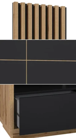 Wohnzimmer Set CELINE Lowboard Mit Wandpaneel Und 2 Lamellenwänden Wotan Eiche Schwarz -Vidaxlko Verkaufe b48dcf5bc89d52715476cc89c7247c6a