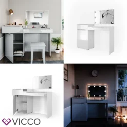 Vicco Schminktisch + Bank Little Lilli Weiß Hochglanz 135 X 90 X 39 Holzwerkstoff -Vidaxlko Verkaufe b499fa5748002539eebd60fa1a4daaa1