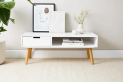 LIFA LIVING Fernsehtisch Lowboard Weiss Mit Schublade, Vintage TV Schrank TV Board Holz, Couchtisch Wohnzimmertisch Für Flachbildschirm Fernseher Konsole, 40x100x40 -Vidaxlko Verkaufe b4c9c4b06903f3ed2f41063f6021d6df