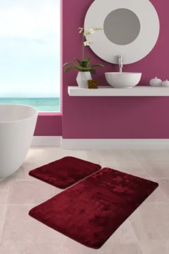 Badematten 2-teilig Set Badematte Badteppich Hochflor 50x60-60x100cm Havai Kirschrot