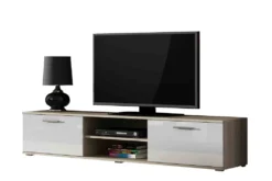 TV-Lowboard Fernsehtisch TV - Schrank Mit Zwei Türen 180 SOHO SH3E Eiche Sonoma / Weiß Hochglanz 180 X 37 X 43cm