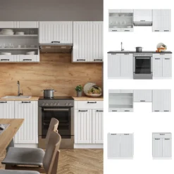 Vicco Küchenzeile Fame-Line Weiß Landhaus 200 Cm Holzwerkstoff