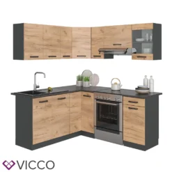 Vicco Eckküchenzeile + Arbeitsplatten R-Line Anthrazit Goldkraft 187 X 167 Cm Holzwerkstoff -Vidaxlko Verkaufe b9bf575d4a99ea0235fbf87053af2a07