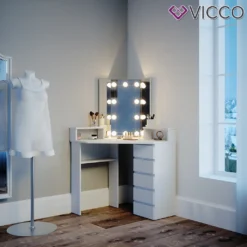 Vicco Eckschminktisch + LED Tilda Weiß 113,3 X 140 X 62,85 Cm Holzwerkstoff -Vidaxlko Verkaufe ba9c930ed0ab18ac83db894470bb2107