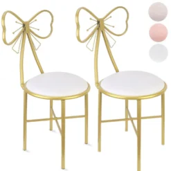 UNHO Esszimmerstühle 2er Set, Luxus Küchenstühle, Polsterstühle Schminkstuhl Mit Golden Metallbeinen