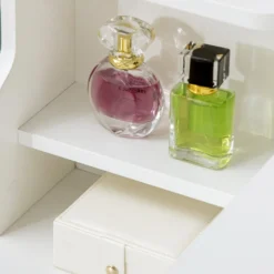 HOMCOM Schminktisch Mit Hocker, Kosmetiktisch Mit Spiegel, Frisiertisch Mit Schubladen, Ablagen, Frisierkommode Mit Anti-Kipp-Schutz Für Schlafzimmer, Weiß, 80 X 38 X 143cm -Vidaxlko Verkaufe bc131506dfbfb3862b9ec9d24c8cd0da