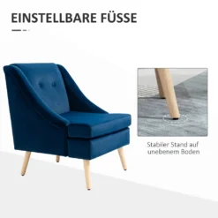 HOMCOM Esszimmerstuhl Loungesessel Mit Armlehne Akzentsessel Küchensessel Skandi-Design Bis 150 Kg Belastbar Für Wohnzimmer Schlafzimmer Bezug Aus Samt Blau 69 X 76 X 87,5 Cm -Vidaxlko Verkaufe be03898c7b722ebac447ee8658cb8ac6