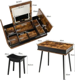 COSTWAY Schminktisch Mit Verstellbarer LED Beleuchtung, USB-Anschluss Und Klappspiegel, Frisiertisch Mit 6 Ablagefächern & Gepolstertem Hocker, Kosmetiktisch, Industrie-Design, Vintagebraun -Vidaxlko Verkaufe bed875fc817c9cd9e4a6f790a47b6320