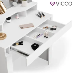 Vicco Schminktisch Nora Weiß Mit LED-Beleuchtung Spiegel Hocker Frisiertisch -Vidaxlko Verkaufe bfe4e9c4bc8285b9dfb30415e0b1d425