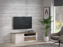 TV-Board "Duro" Aus Holzwerkstoff, Nachbildungfolie, Metall In Korpus Pinia Weiss Kombiniert Mit Eiche Antik Mit Einer Schublade Und Einer Tür. Abmessungen (BxHxT) 139,6x52x52 Cm -Vidaxlko Verkaufe c05d69021ee11acc119075765bc998ed