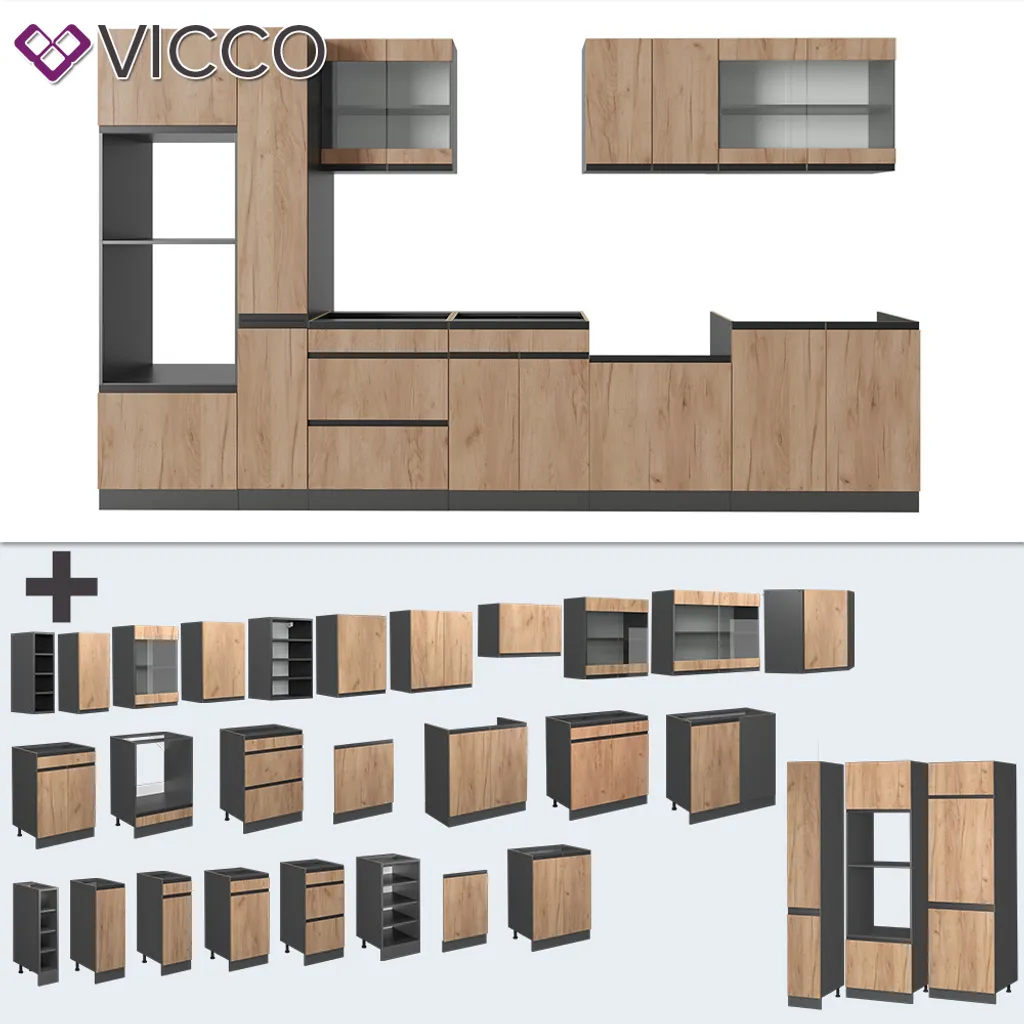 Vicco Küchenzeile R-Line J-Shape Anthrazit Goldkraft 350 Cm Holzwerkstoff 6 Vicco Küchenzeile R-Line J-Shape Anthrazit Goldkraft 350 Cm Holzwerkstoff – Bild 6