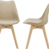 2x Design Stühle Esszimmerstuhl Beige PolyurethanKunstleder Stuhl Holzgestell [en.casa]