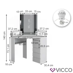 Vicco Eckschminktisch + LED Tilda Weiß 113,3 X 140 X 62,85 Cm Holzwerkstoff -Vidaxlko Verkaufe c453ba954db2272f051258b46fd39fa6