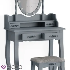 Vicco Schminktisch + Hocker Grau 75 X 146,5 X 40 Cm Holzwerkstoff -Vidaxlko Verkaufe c4ee7d881aa739fac044d75643c2d2ac