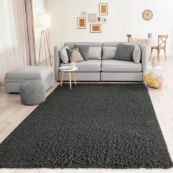 Prime Shaggy Hochflor Langflor Teppich Einfarbig Modern Anthrazit Dunkelgrau, Maße:70x140 Cm