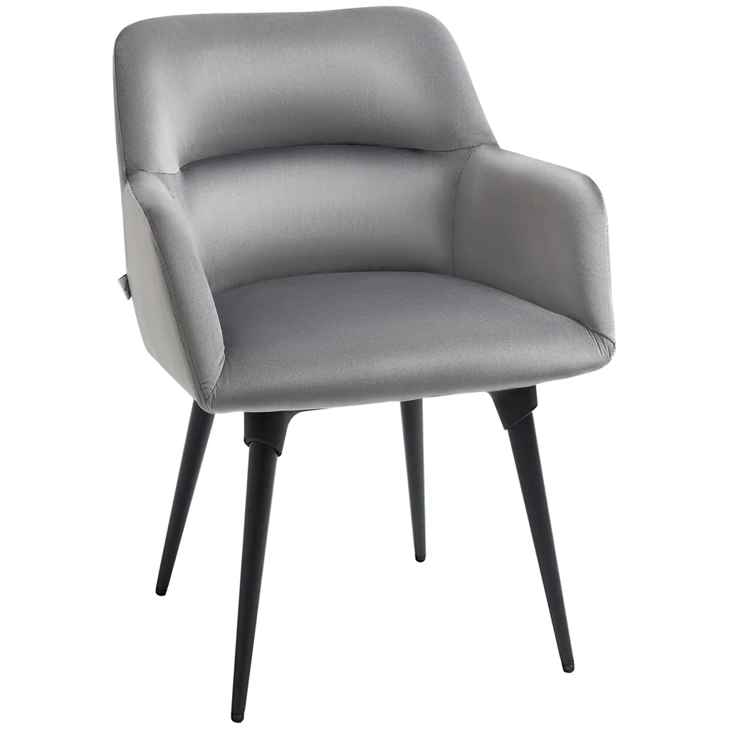 HOMCOM Esszimmerstuhl, Loungesessel Mit Armlehne, Akzentsessel Mit Samt-Optik, Max. 120 Kg Belastbar, Für Wohnzimmer, Schlafzimmer, Dunkelgrau 1 HOMCOM Esszimmerstuhl, Loungesessel Mit Armlehne, Akzentsessel Mit Samt-Optik, Max. 120 Kg Belastbar, Für Wohnzimmer, Schlafzimmer, Dunkelgrau