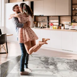 Teppich Wohnzimmer – Gold Grau - Kurzflor- Marmor Optik - Geometrisch, Größe:160 Cm Rund -Vidaxlko Verkaufe cb81d89cfc2ead1e513f081d9313af48